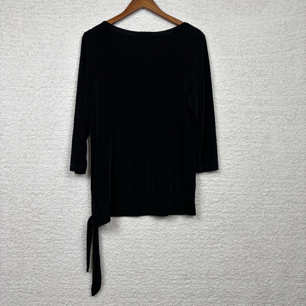 Chico's Travelers Top Womens 2 Lg/12 Black Stretch‎ Split Hem Tie Closure Career - Picture 6 of 9